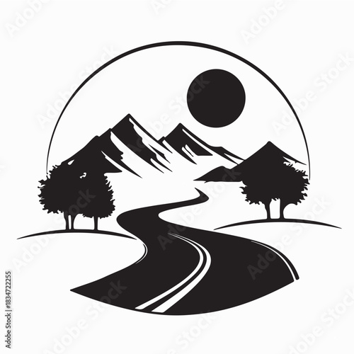 Scenic Winding Road and Mountain Logo Vector on white background