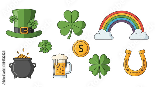 St Patrick's Day Festive Icons A Collection of Symbols Representing Luck and Celebration