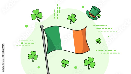 Irish Flag Illustration with Shamrock Elements for St. Patrick's Day Celebrations and Design