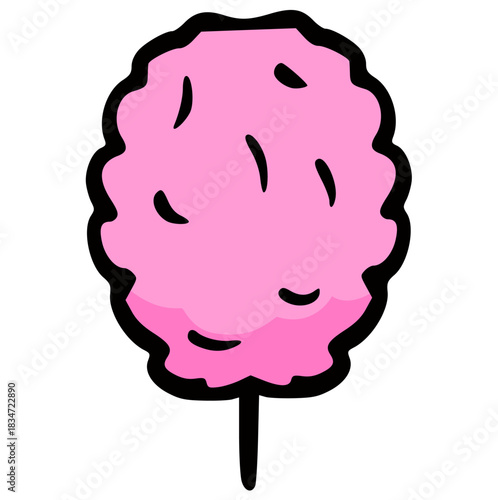 Cotton Candy Doodle Vector Illustration, Isolated Fluffy Sugar Treat on Stick, Perfect for Fair, Carnival, Festival, and Kids Party Graphic
