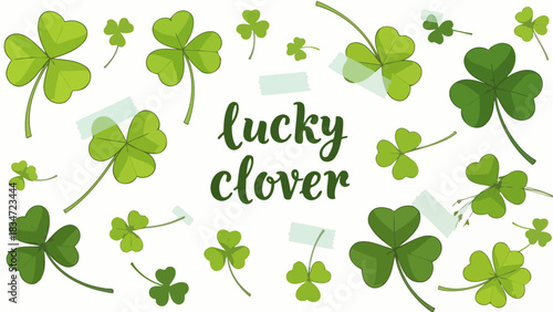 Lucky Clover Illustration A Festive Design with Four Leaf Clovers on White Background, Perfect for St
