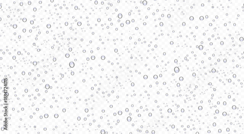 Realistic Water Drop Background with Transparent Droplets, Moisture Condensation, Splash Texture, Dew and Raindrop Effect for Clean Liquid Design