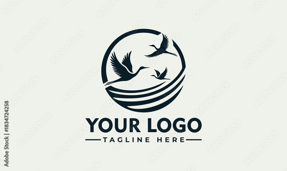 Naklejka premium Wildlife cranes in flight nature emblem design vector. logo. illustration