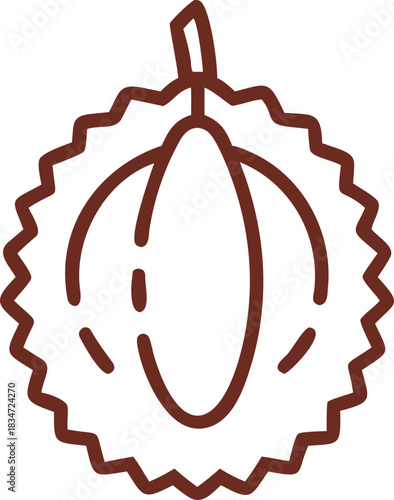 Durian fruit tropical spiky outline icon brown vector illustration exotic food healthy nutrition organic agriculture fresh edible graphic symbol design Durian fruit outline icon brown vector style