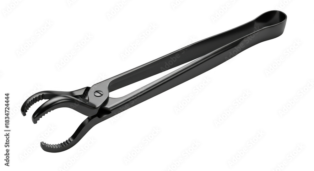 Obraz premium Black metal tool with curved handle and gripping jaws used for mechanical work isolated on transparent background