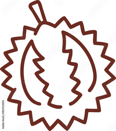 Durian tropical fruit spiky outline icon brown exotic illustration vector Durian tropical fruit icon with spiky outline brown color and simple vector illustration style representing exotic