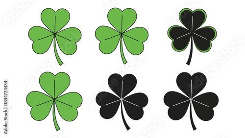 Shamrock Variations A Set of Green and Black Clover Leaf Designs for St