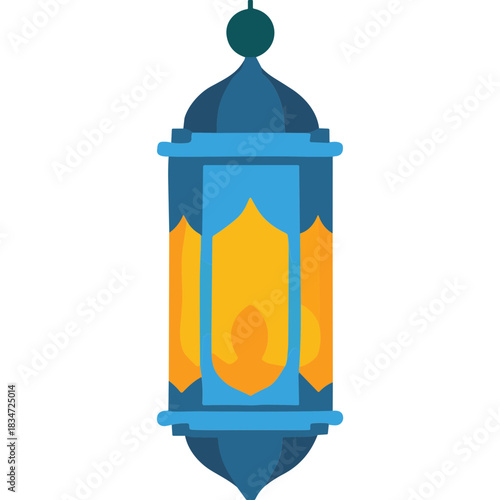 Decorative Islamic Lantern with Glowing Yellow Flame Inside Hanging Against Black Background Ramadan Arabic Ornament Culture