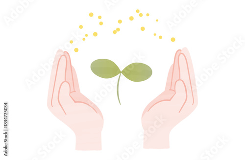 両手で新芽を包み込んで保護しているイメージイラスト