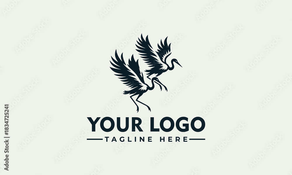Obraz premium Elegant flying crane birds vector logo illustration for nature, wildlife, and premium branding design