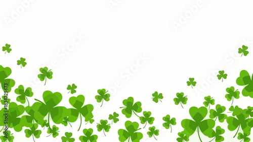 Vibrant Green Clover Leaves Creating a Festive Border Design on a Crisp White Background for Celebratory Themes and Good Fortune