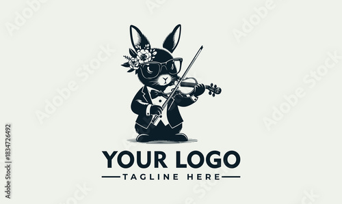 Charming Rabbit Musician Vector Logo Illustration Playing Violin for Creative Branding and Artistic Projects