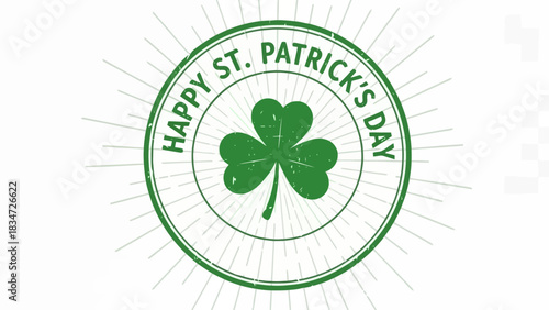 A vintage-inspired rubber stamp design with a green shamrock at its center, symbolizing the Irish holiday. Festive circular badge with a grunge texture for greetings