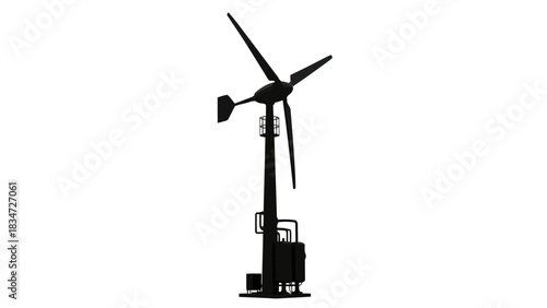 Silhouette of a modern wind turbine with electrical components