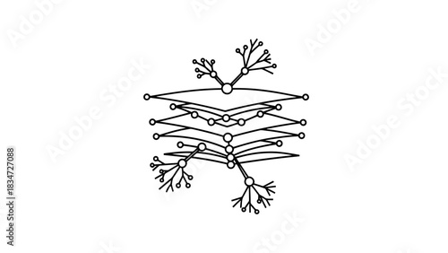 Abstract layered network structure with branching connections