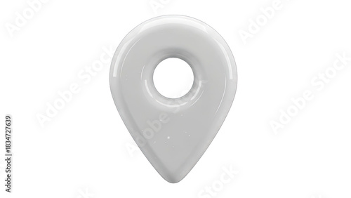 Glossy White Location Pin Icon Isolated on Transparent Background