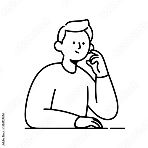 Illustration of a man sitting at a desk with his hand on his ear