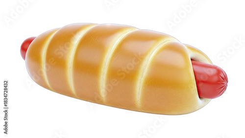 Golden Brown Hot Dog Bun With Red Sausage Isolated Transparent Background Studio Lighting