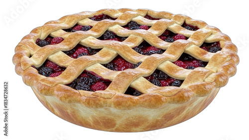 Golden Brown Lattice Crust Berry Pie Filled with Mixed Berries Freshly Baked Dessert Isolated on Transparent Background Delicious Sweet Treat Ready for Serving