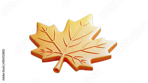 Golden Maple Leaf Autumn Symbol Detailed 3D Rendering Isolated on Transparent Background with Subtle Shadows and Highlights Elegant Fall Season Graphic Element