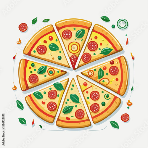 minimal pizza icons with flat toppings shapes