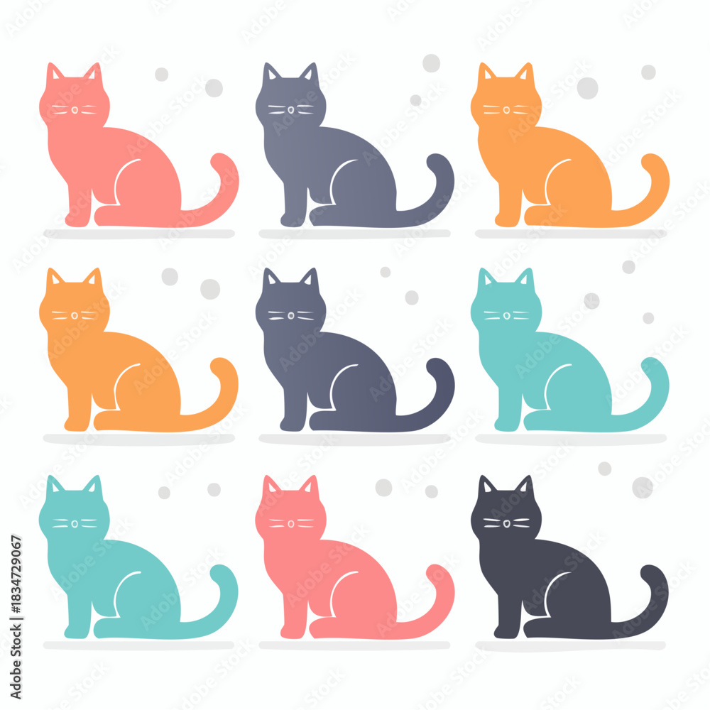 Fototapeta premium icon set of cats with simple silhouettes