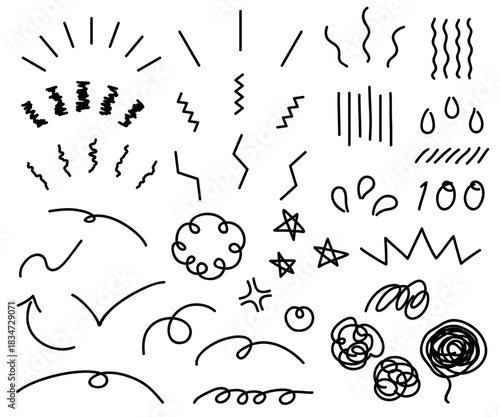 驚いたりイライラしたりする感情を表現した黒い線画のアイコンセット