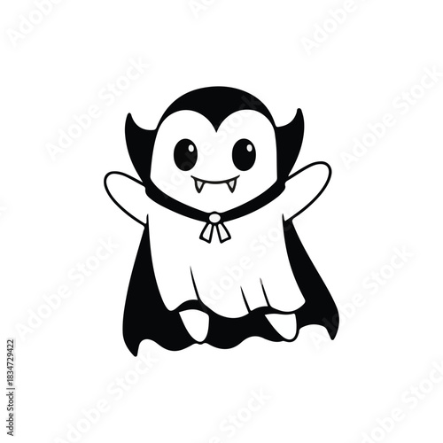 Cute cartoon ghost dressed as a vampire with fangs