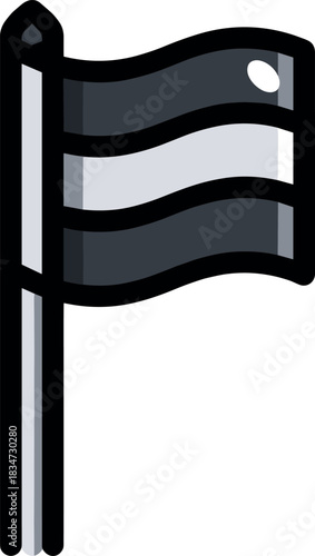 Black and white flag icon waving on flagpole