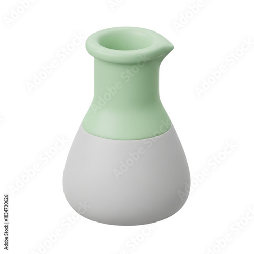Minimalist 3D render of a green and grey laboratory flask icon, ideal for science, education, or technology designs