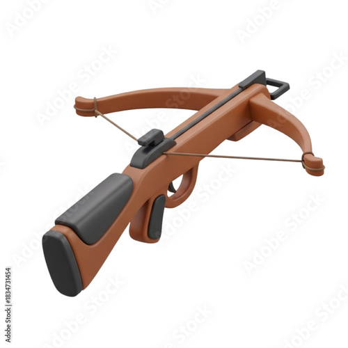 A 3D Rendering of a Wooden Crossbow on a White Background