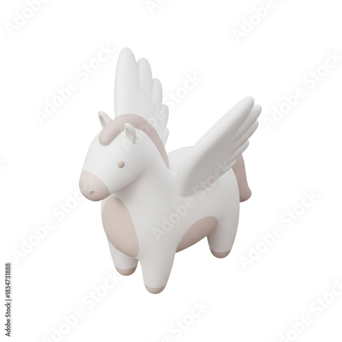 Charming 3D Rendering of a White Pegasus Toy with Soft Pink Accents