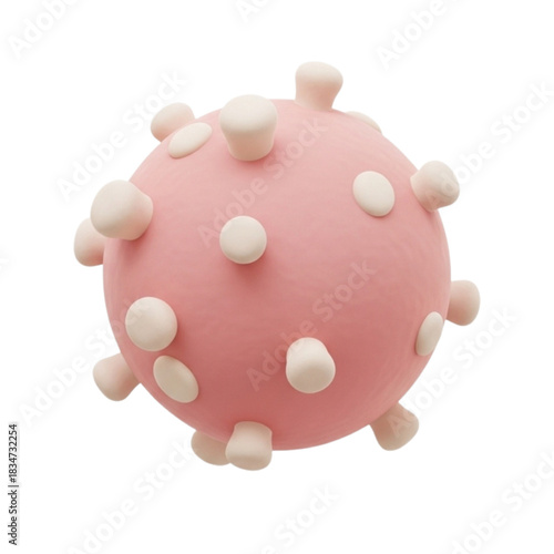 3D Render of a Pink Coronavirus Particle with White Spikes