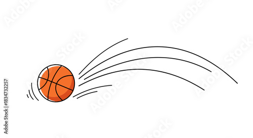 A simple cartoon illustration of an orange basketball bouncing with curved motion lines to show movement on a white background.