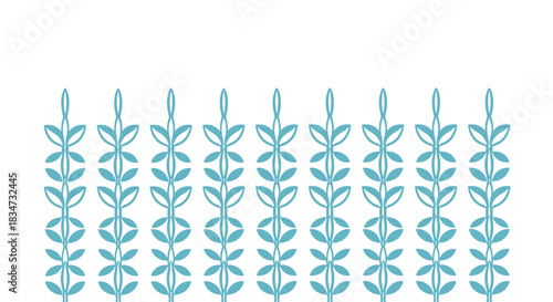 Simple seamless horizontal border pattern of stylized light blue leaves and vines creating a clean and modern nature background.