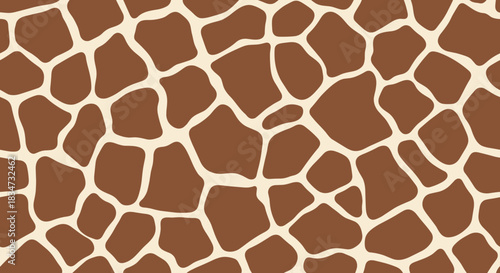 Seamless repeating background pattern of a classic giraffe skin print with irregular brown spots on a light beige backdrop.