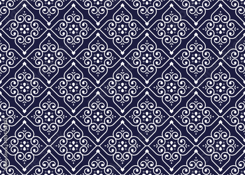 ethnic fabric seamless pattern, blue and white color, design for cloth, carpet, batik, wallpaper, wrapping etc.