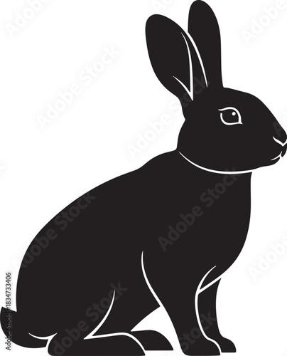 Black rabbit silhouette isolated on, side view
