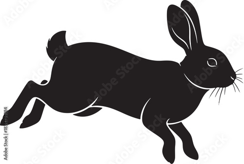 Silhouette of a rabbit leaping, isolated on