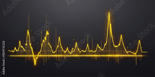 Golden frequency waves form a sleek futuristic audio visualizer on a dark backdrop.