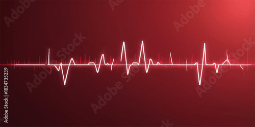 Vibrant red waveform lines illustrate a high-energy abstract frequency display.