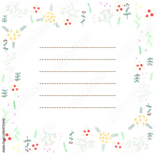 かわいいお花の手描き色鉛筆フレーム