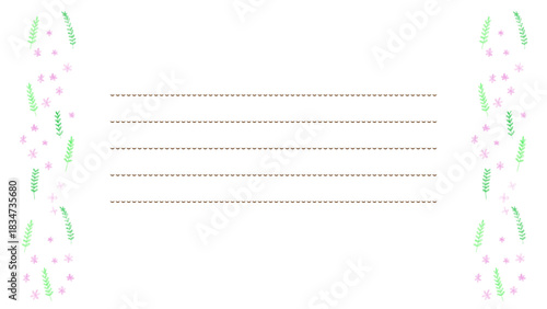 春の優しい色使いの色鉛筆植物の白バックフレームイラスト素材