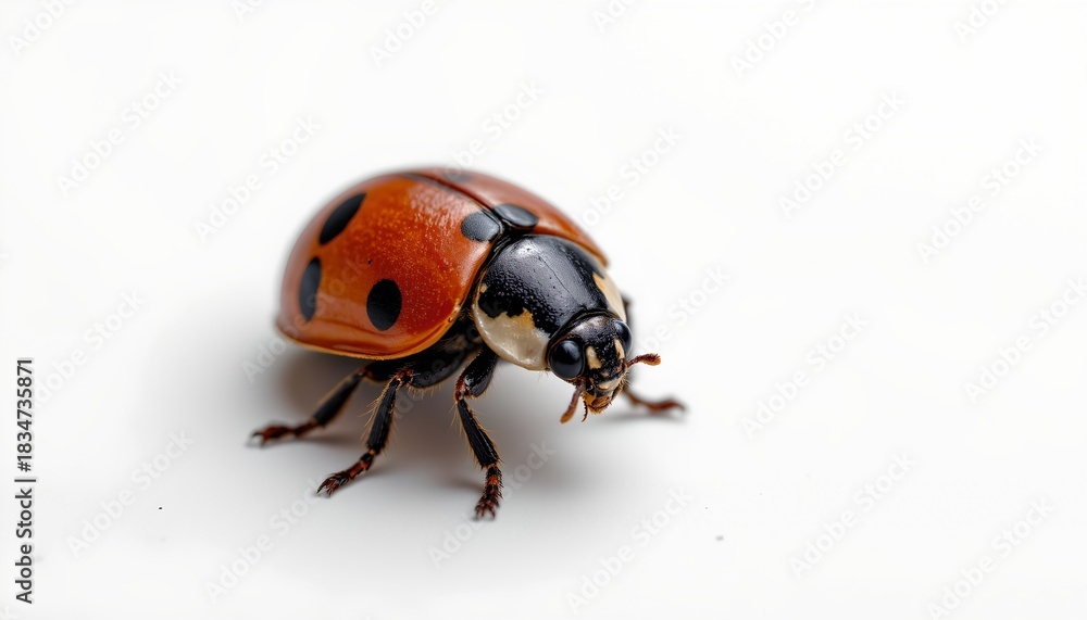 Fototapeta premium An adult ladybug sits on a white surface.