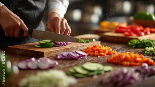Wallpaper Mural Chef prepares fresh vegetables on a wooden cutting board in a kitchen Torontodigital.ca