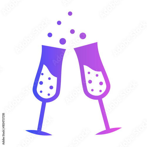 A gradient icon of two clinking champagne glasses with bubbles, symbolizing toast, party celebration, and festive gatherings.