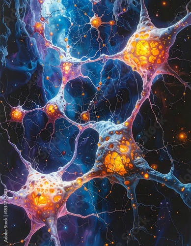 Illustration of a complex neural network system with vibrant colors