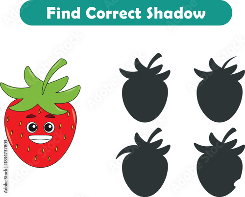 Funny cartoon fruits. find the correct shadow. Kids Education games. Cartoon vector illustration