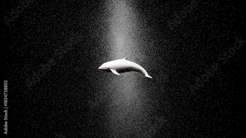 White Dolphin Swimming in Water Against Black Background