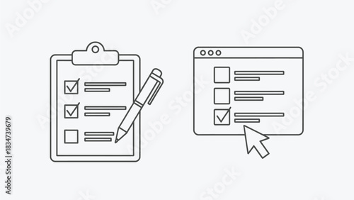 Vector illustration of Checklist and online form icons simple line vector design for user interface isolated on white background